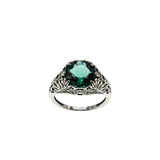 Wisteria - Estate Edwardian Revival Lab Created Emerald Filigree Ring (ER458)