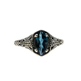 Marquise Classic - Estate Sterling Silver Natural London Blue Topaz Filigree Engraved Ring (ER459)