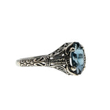 Marquise Classic - Estate Sterling Silver Natural London Blue Topaz Filigree Engraved Ring (ER459)
