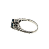 Marquise Classic - Estate Sterling Silver Natural London Blue Topaz Filigree Engraved Ring (ER459)
