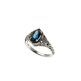 Marquise Classic - Estate Sterling Silver Natural London Blue Topaz Filigree Engraved Ring (ER459)
