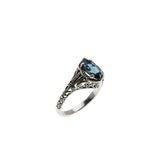 Marquise Classic - Estate Sterling Silver Natural London Blue Topaz Filigree Engraved Ring (ER459)