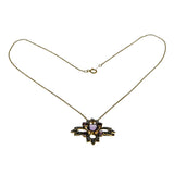 Victoria's Reign - Victorian English 9K Gold Natural Amethyst & Seed Pearl Pendant & 14K Gold Fill Chain (VICP126)