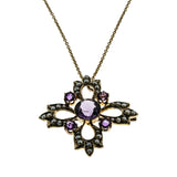 Victoria's Reign - Victorian English 9K Gold Natural Amethyst & Seed Pearl Pendant & 14K Gold Fill Chain (VICP126)