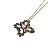Victoria's Reign - Victorian English 9K Gold Natural Amethyst & Seed Pearl Pendant & 14K Gold Fill Chain (VICP126)