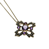 Victoria's Reign - Victorian English 9K Gold Natural Amethyst & Seed Pearl Pendant & 14K Gold Fill Chain (VICP126)