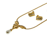 Special Occasion - Vintage Signed Vendome Gold Plated Austrian Crystal Rhinestone & Pearl Necklace & Earring Set (VN183)