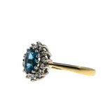 Moonlight Sonata - Vintage English 18K Gold Natural London Blue Topaz & Diamond Cluster Ring (VR1164)