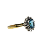 Moonlight Sonata - Vintage English 18K Gold Natural London Blue Topaz & Diamond Cluster Ring (VR1164)
