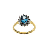 Moonlight Sonata - Vintage English 18K Gold Natural London Blue Topaz & Diamond Cluster Ring (VR1164)