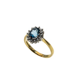 Moonlight Sonata - Vintage English 18K Gold Natural London Blue Topaz & Diamond Cluster Ring (VR1164)