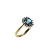 Moonlight Sonata - Vintage English 18K Gold Natural London Blue Topaz & Diamond Cluster Ring (VR1164)