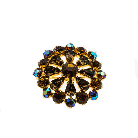 Autumn Days - Vintage Gold Plated Austrian Swarovski Aurora Borealis Crystal Rhinestone Brooch (VBR254)