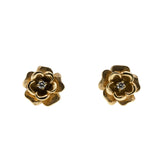Sparkling Roses - Vintage 14K Gold Natural Diamond Rose Flower Stud Earrings (VE559)