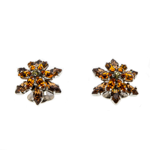 September Days - Vintage Silver Toned Austrian Swarovski Crystal Rhinestone Clip-On Earrings (VE403)