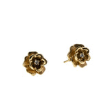 Sparkling Roses - Vintage 14K Gold Natural Diamond Rose Flower Stud Earrings (VE559)