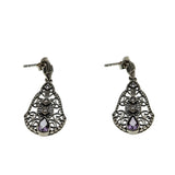 Lavender By The Sea - Estate Sterling Silver Natural Amethyst & Seed Pearl Filigree Earrings (EE245)