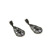 Lavender By The Sea - Estate Sterling Silver Natural Amethyst & Seed Pearl Filigree Earrings (EE245)