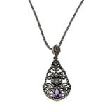 Lavender By The Sea - Estate Sterling Silver natural Amethyst & Seed Pearl Pendant & Chain (EP083)