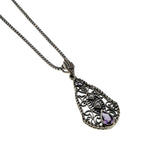 Lavender By The Sea - Estate Sterling Silver natural Amethyst & Seed Pearl Pendant & Chain (EP083)