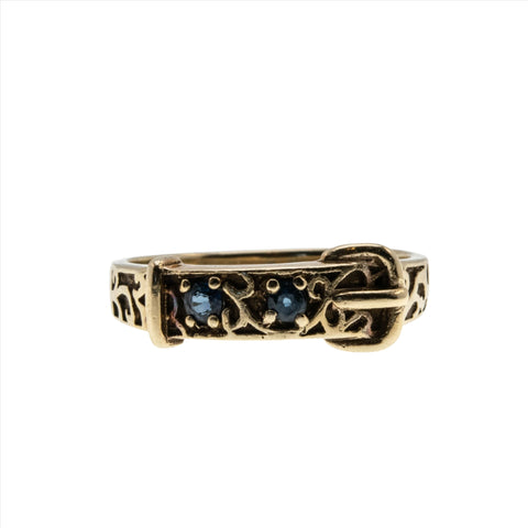 Buckle Up - Vintage 10K Gold Natural Sapphire Ornate Belt Ring (VR913)