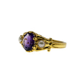 Amethyst Royale - Estate 24K Gold Over Sterling Silver Natural Purple Amethyst & Pearl Scroll Ring (ER460)