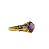 Amethyst Royale - Estate 24K Gold Over Sterling Silver Natural Purple Amethyst & Pearl Scroll Ring (ER460)