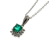 Emerald Isles - Vintage Platinum Columbian Emerald & Diamond Pendant & 14K White Gold Chain (VP215)