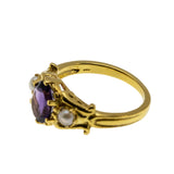 Amethyst Royale - Estate 24K Gold Over Sterling Silver Natural Purple Amethyst & Pearl Scroll Ring (ER460)