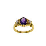 Amethyst Royale - Estate 24K Gold Over Sterling Silver Natural Purple Amethyst & Pearl Scroll Ring (ER460)