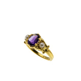 Amethyst Royale - Estate 24K Gold Over Sterling Silver Natural Purple Amethyst & Pearl Scroll Ring (ER460)