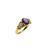 Amethyst Royale - Estate 24K Gold Over Sterling Silver Natural Purple Amethyst & Pearl Scroll Ring (ER460)