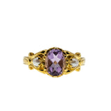 Lavender & Pearls - Estate 24K Gold Over Sterling Silver Natural Lavender & amethyst Pearl Scroll Ring (ER461)