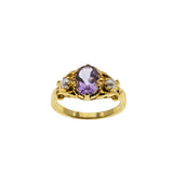Lavender & Pearls - Estate 24K Gold Over Sterling Silver Natural Lavender & amethyst Pearl Scroll Ring (ER461)