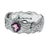 Fantasy & Lace - Art Deco Rhodium Plated Amethyst Crystal  Filigree Bangle Bracelet (ADB016)