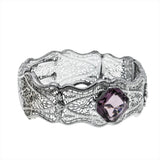 Fantasy & Lace - Art Deco Rhodium Plated Amethyst Crystal  Filigree Bangle Bracelet (ADB016)