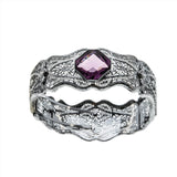 Fantasy & Lace - Art Deco Rhodium Plated Amethyst Crystal  Filigree Bangle Bracelet (ADB016)