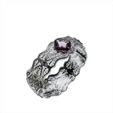 Fantasy & Lace - Art Deco Rhodium Plated Amethyst Crystal  Filigree Bangle Bracelet (ADB016)