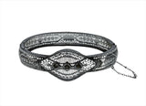 Jewels & Lace - Art Deco Rhodium Plated Paste Filigree Bangle Bracelet (ADB017)