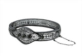 Jewels & Lace - Art Deco Rhodium Plated Paste Filigree Bangle Bracelet (ADB017)