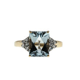 Sea Breeze - Estate English 9K Gold Natural Aquamarine & White Sapphire Ring (ER462)
