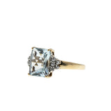 Sea Breeze - Estate English 9K Gold Natural Aquamarine & White Sapphire Ring (ER462)
