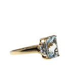 Sea Breeze - Estate English 9K Gold Natural Aquamarine & White Sapphire Ring (ER462)