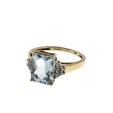 Sea Breeze - Estate English 9K Gold Natural Aquamarine & White Sapphire Ring (ER462)