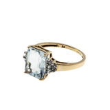 Sea Breeze - Estate English 9K Gold Natural Aquamarine & White Sapphire Ring (ER462)