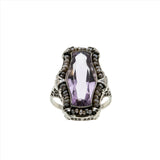 Rose De France - Art Deco 14K White Gold Natural Amethyst & Seed Pearl Filigree Ring (ADR249)