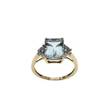 Sea Breeze - Estate English 9K Gold Natural Aquamarine & White Sapphire Ring (ER462)