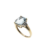 Sea Breeze - Estate English 9K Gold Natural Aquamarine & White Sapphire Ring (ER462)