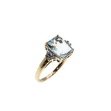 Sea Breeze - Estate English 9K Gold Natural Aquamarine & White Sapphire Ring (ER462)