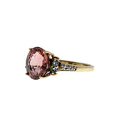 English Rose - Vintage 9K Gold Natural Pink Tourmaline, Aquamarine & Diamond Ring (VR1165)